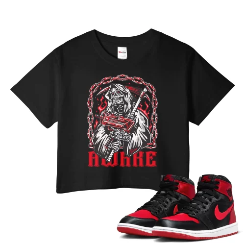 TeeVivo Crop Top Match Air Jordan 1 High OG Satin Bred Awake – Air Jordan 1 Crop Top, AJ1 Crop Top