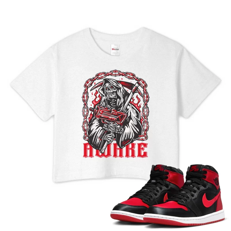 TeeVivo Crop Top Match Air Jordan 1 High OG Satin Bred Awake – Air Jordan 1 Crop Top, AJ1 Crop Top