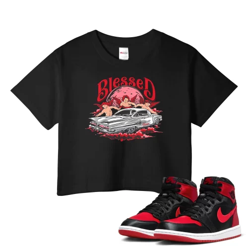 TeeVivo Crop Top Match Air Jordan 1 High OG Satin Bred Blessed – Air Jordan 1 Crop Top, AJ1 Crop Top