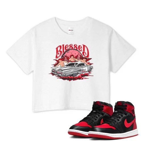 TeeVivo Crop Top Match Air Jordan 1 High OG Satin Bred Blessed – Air Jordan 1 Crop Top, AJ1 Crop Top