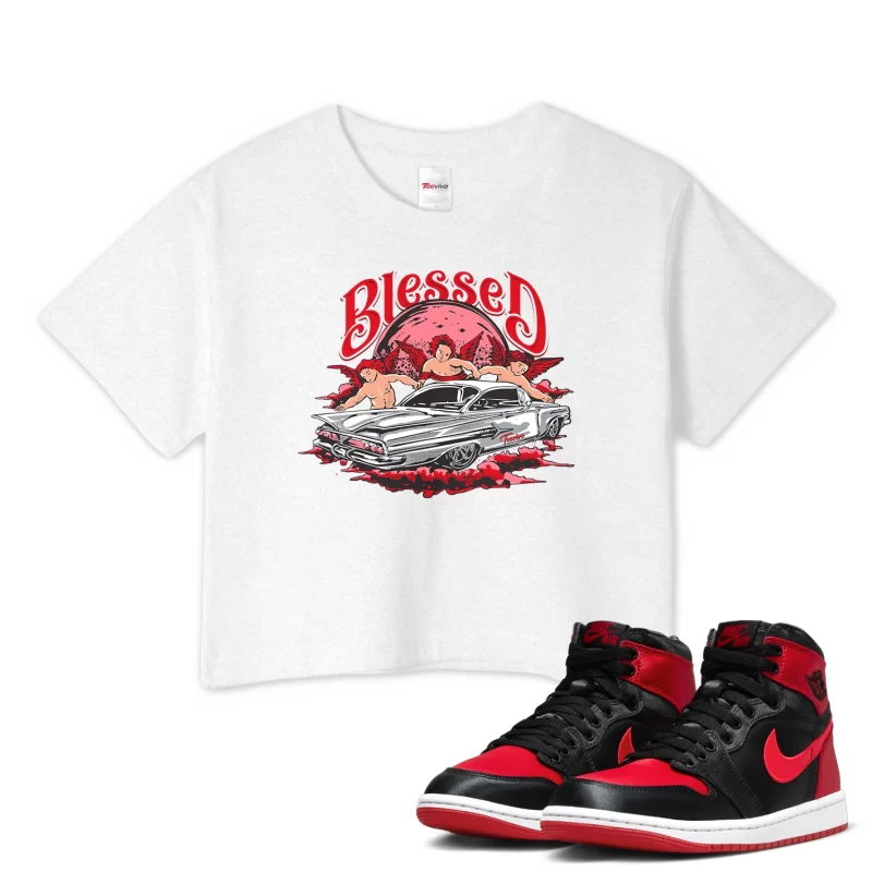 TeeVivo Crop Top Match Air Jordan 1 High OG Satin Bred Blessed – Air Jordan 1 Crop Top, AJ1 Crop Top
