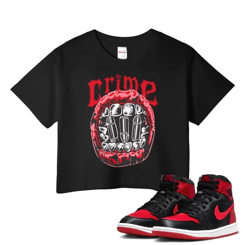 TeeVivo Crop Top Match Air Jordan 1 High OG Satin Bred Crime – Air Jordan 1 Crop Top, AJ1 Crop Top