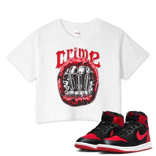 TeeVivo Crop Top Match Air Jordan 1 High OG Satin Bred Crime – Air Jordan 1 Crop Top, AJ1 Crop Top