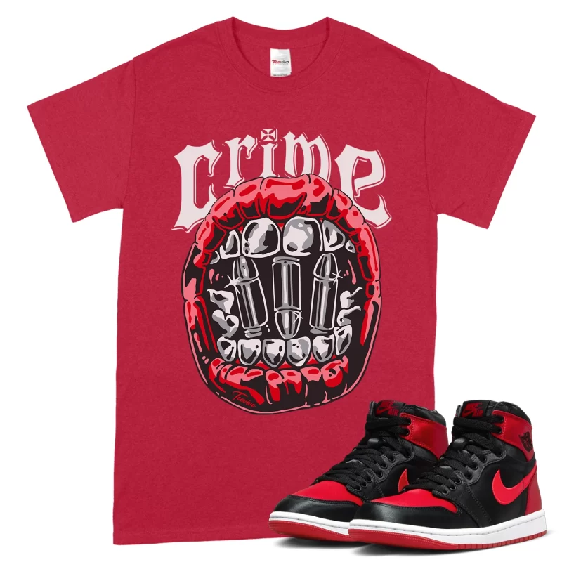 TeeVivo T-Shirt Match Air Jordan 1 High OG Satin Bred Crime – Air Jordan 1 Shirt, AJ1 Shirt