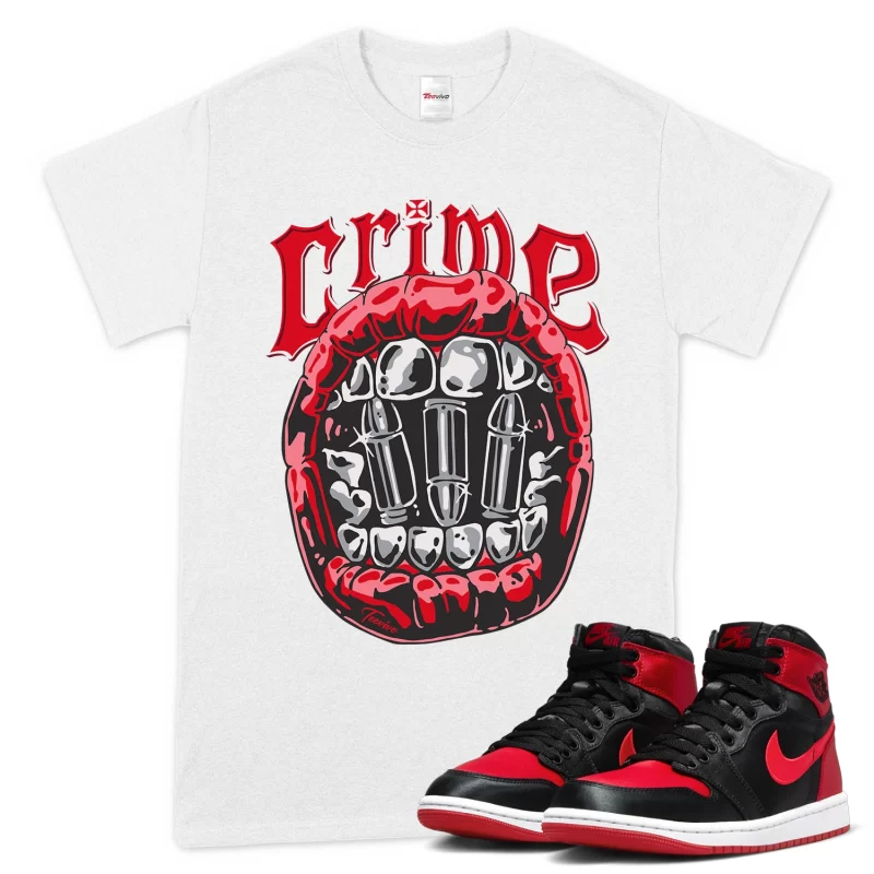 TeeVivo T-Shirt Match Air Jordan 1 High OG Satin Bred Crime – Air Jordan 1 Shirt, AJ1 Shirt