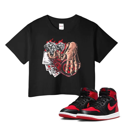 TeeVivo Crop Top Match Air Jordan 1 High OG Satin Bred Gambling – Air Jordan 1 Crop Top, AJ1 Crop Top