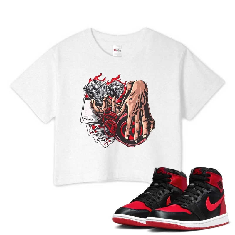 TeeVivo Crop Top Match Air Jordan 1 High OG Satin Bred Gambling – Air Jordan 1 Crop Top, AJ1 Crop Top