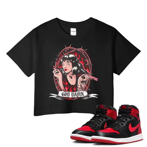 TeeVivo Crop Top Match Air Jordan 1 High OG Satin Bred God Daaamn – Air Jordan 1 Crop Top, AJ1 Crop Top