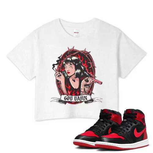 TeeVivo Crop Top Match Air Jordan 1 High OG Satin Bred God Daaamn – Air Jordan 1 Crop Top, AJ1 Crop Top