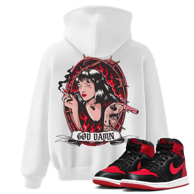 TeeVivo Hoodie Match Air Jordan 1 High OG Satin Bred God Daaamn – Air Jordan 1 Hoodie, AJ1 Hoodie