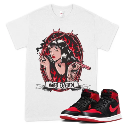 TeeVivo T-Shirt Match Air Jordan 1 High OG Satin Bred God Daaamn – Air Jordan 1 Shirt, AJ1 Shirt