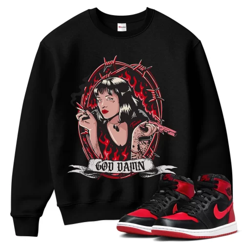 TeeVivo Sweatshirt Match Air Jordan 1 High OG Satin Bred God Daaamn – Air Jordan 1 Sweatshirt, AJ1 Sweatshirt