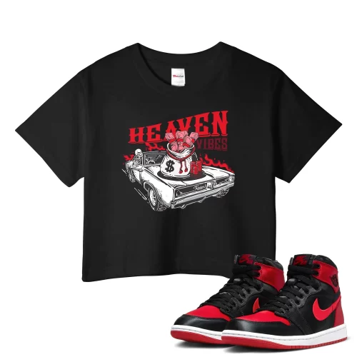TeeVivo Crop Top Match Air Jordan 1 High OG Satin Bred Heaven vibes – Air Jordan 1 Crop Top, AJ1 Crop Top