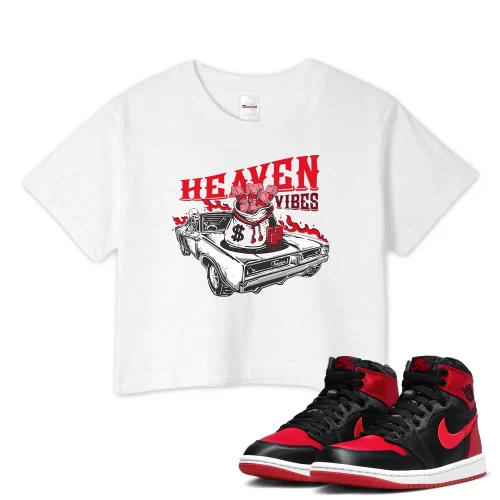 TeeVivo Crop Top Match Air Jordan 1 High OG Satin Bred Heaven vibes – Air Jordan 1 Crop Top, AJ1 Crop Top