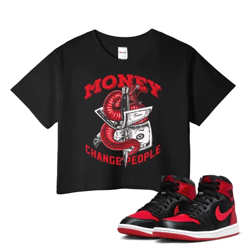 TeeVivo Crop Top Match Air Jordan 1 High OG Satin Bred Money change people – Air Jordan 1 Crop Top, AJ1 Crop Top