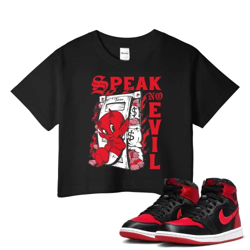 TeeVivo Crop Top Match Air Jordan 1 High OG Satin Bred Speak no evil – Air Jordan 1 Crop Top, AJ1 Crop Top