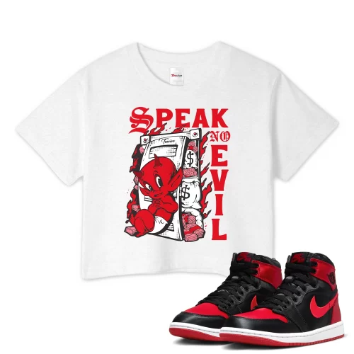 TeeVivo Crop Top Match Air Jordan 1 High OG Satin Bred Speak no evil – Air Jordan 1 Crop Top, AJ1 Crop Top