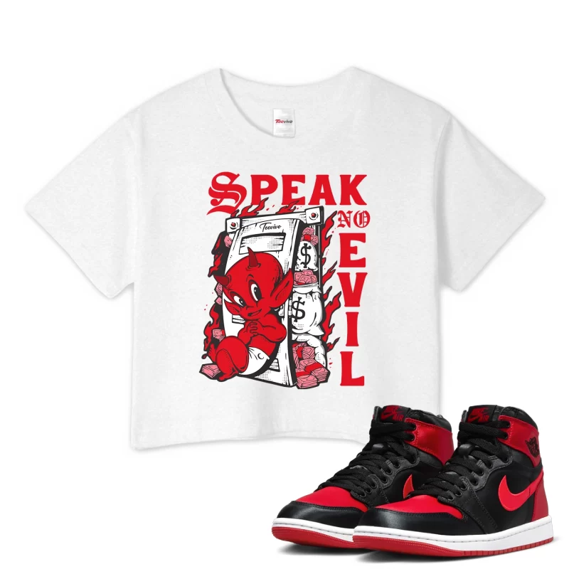 TeeVivo Crop Top Match Air Jordan 1 High OG Satin Bred Speak no evil – Air Jordan 1 Crop Top, AJ1 Crop Top