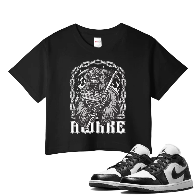 TeeVivo Crop Top Match Air Jordan 1 Low Panda Awake – Air Jordan 1 Crop Top, AJ1 Crop Top