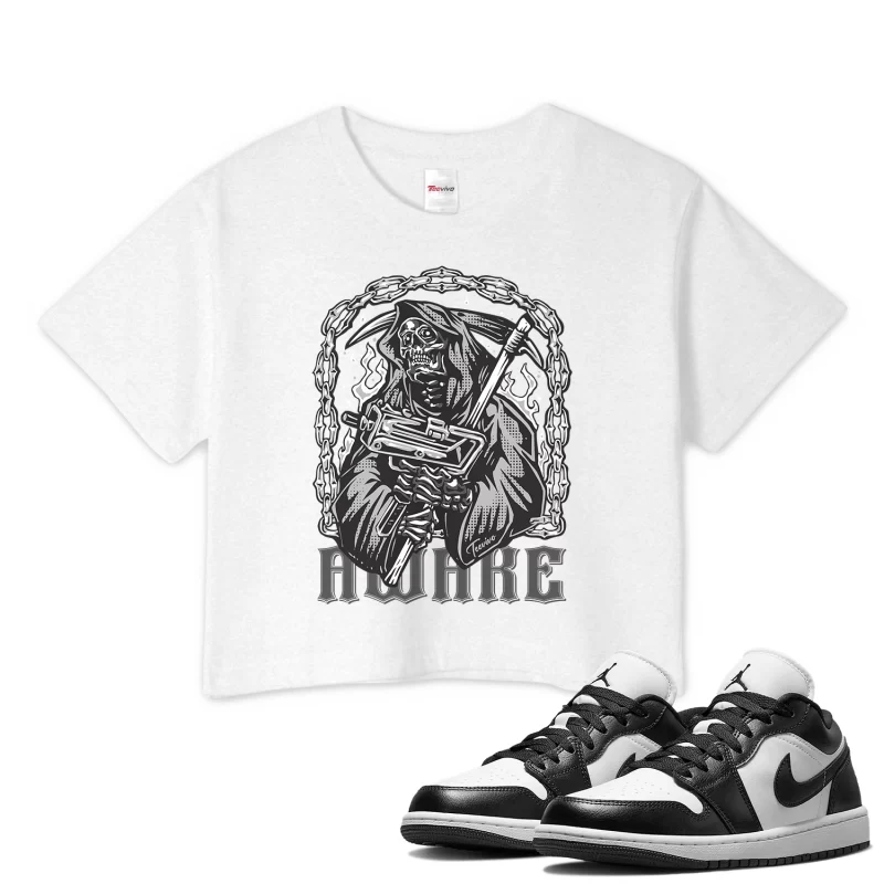 TeeVivo Crop Top Match Air Jordan 1 Low Panda Awake – Air Jordan 1 Crop Top, AJ1 Crop Top