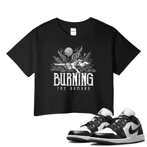 TeeVivo Crop Top Match Air Jordan 1 Low Panda Burning the ground – Air Jordan 1 Crop Top, AJ1 Crop Top