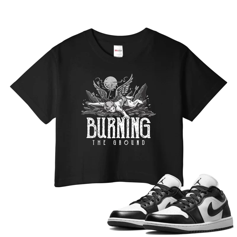 TeeVivo Crop Top Match Air Jordan 1 Low Panda Burning the ground – Air Jordan 1 Crop Top, AJ1 Crop Top