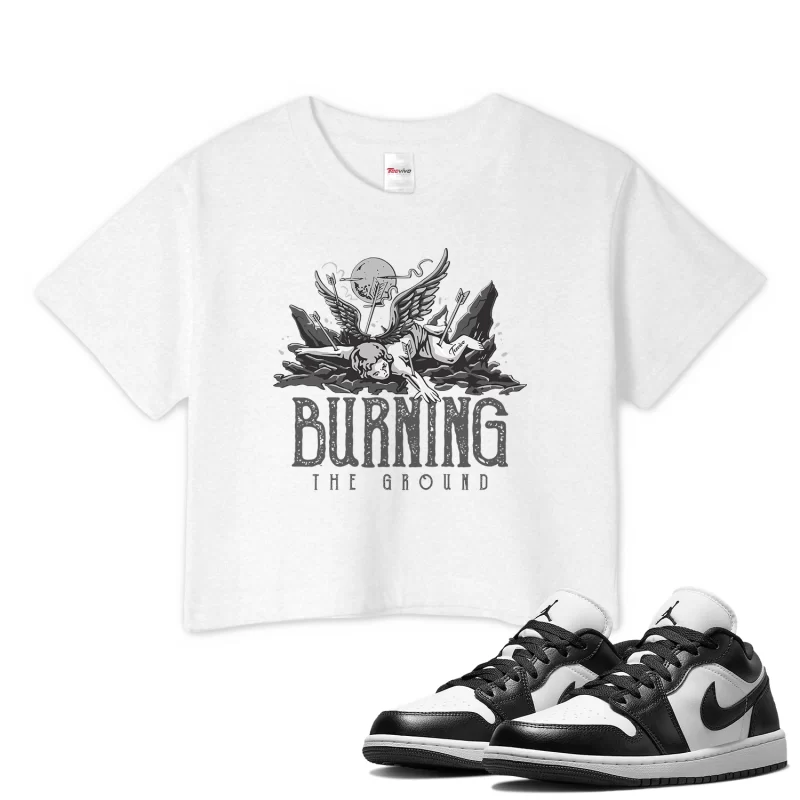 TeeVivo Crop Top Match Air Jordan 1 Low Panda Burning the ground – Air Jordan 1 Crop Top, AJ1 Crop Top