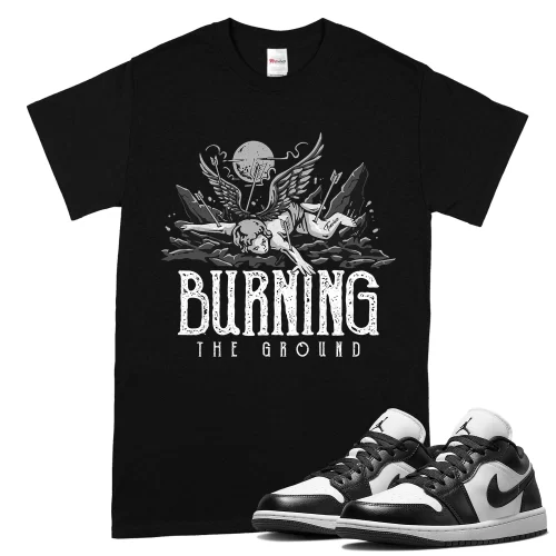 TeeVivo T-Shirt Match Air Jordan 1 Low Panda Burning the ground – Air Jordan 1 Shirt, AJ1 Shirt