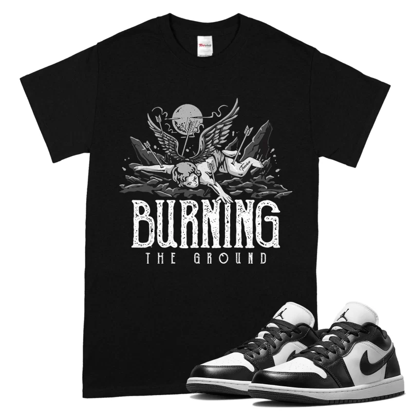 TeeVivo T-Shirt Match Air Jordan 1 Low Panda Burning the ground – Air Jordan 1 Shirt, AJ1 Shirt