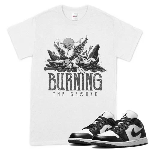 TeeVivo T-Shirt Match Air Jordan 1 Low Panda Burning the ground – Air Jordan 1 Shirt, AJ1 Shirt