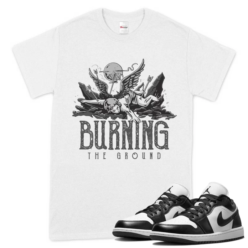 TeeVivo T-Shirt Match Air Jordan 1 Low Panda Burning the ground – Air Jordan 1 Shirt, AJ1 Shirt