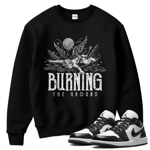 TeeVivo Sweatshirt Match Air Jordan 1 Low Panda Burning the ground – Air Jordan 1 Sweatshirt, AJ1 Sweatshirt