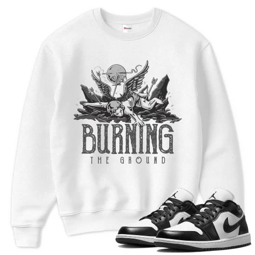 TeeVivo Sweatshirt Match Air Jordan 1 Low Panda Burning the ground – Air Jordan 1 Sweatshirt, AJ1 Sweatshirt