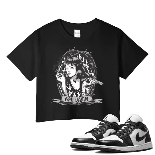 TeeVivo Crop Top Match Air Jordan 1 Low Panda God Daaamn – Air Jordan 1 Crop Top, AJ1 Crop Top