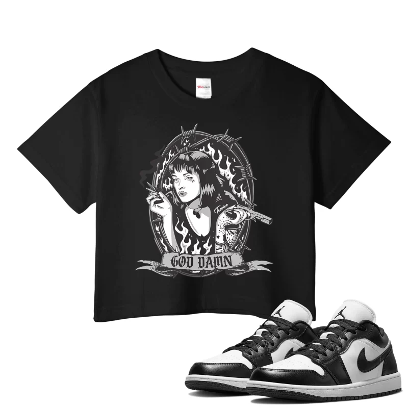 TeeVivo Crop Top Match Air Jordan 1 Low Panda God Daaamn – Air Jordan 1 Crop Top, AJ1 Crop Top