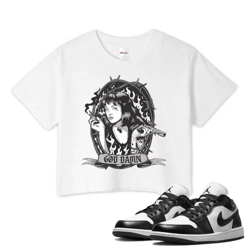 TeeVivo Crop Top Match Air Jordan 1 Low Panda God Daaamn – Air Jordan 1 Crop Top, AJ1 Crop Top