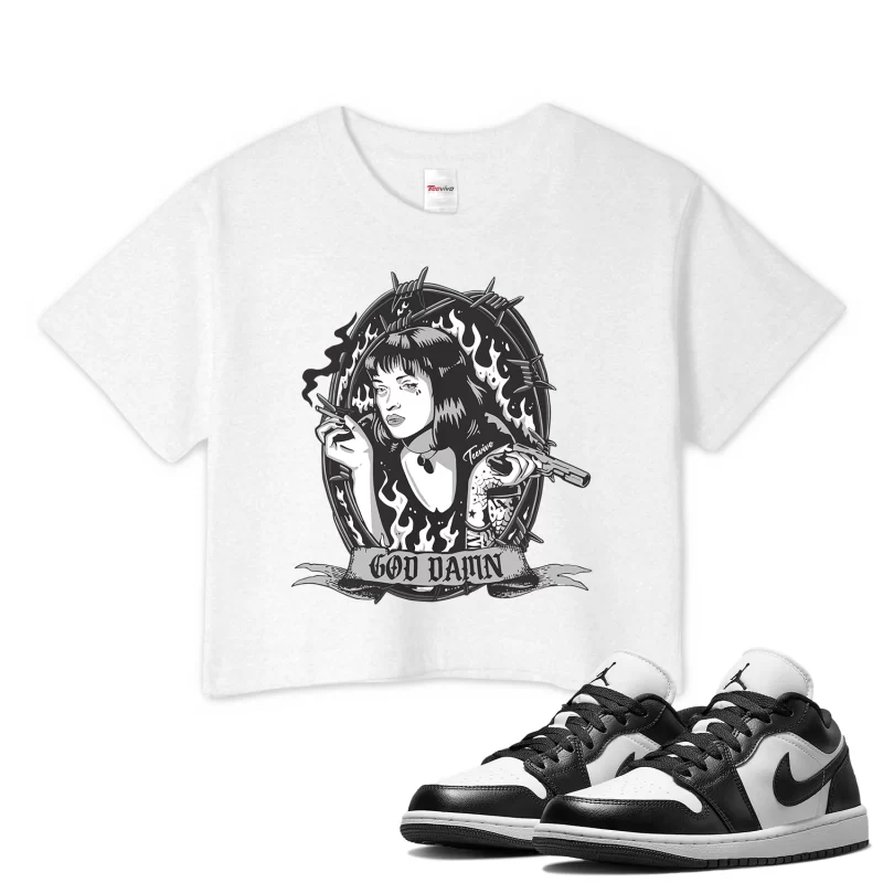 TeeVivo Crop Top Match Air Jordan 1 Low Panda God Daaamn – Air Jordan 1 Crop Top, AJ1 Crop Top