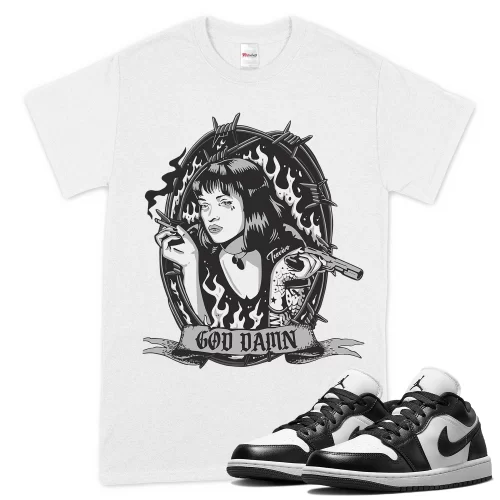 TeeVivo T-Shirt Match Air Jordan 1 Low Panda God Daaamn – Air Jordan 1 Shirt, AJ1 Shirt