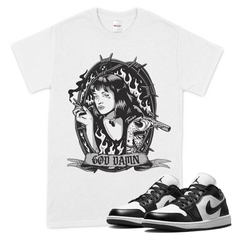 TeeVivo T-Shirt Match Air Jordan 1 Low Panda God Daaamn – Air Jordan 1 Shirt, AJ1 Shirt