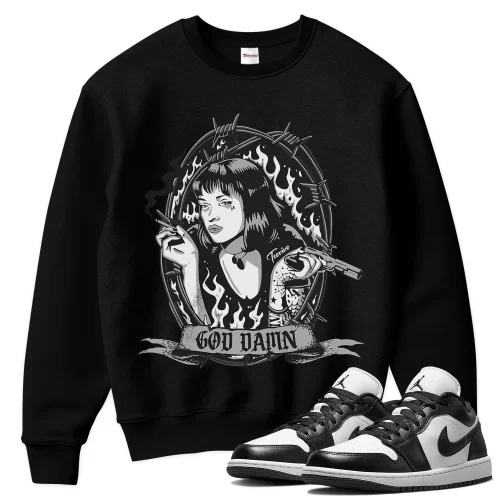 TeeVivo Sweatshirt Match Air Jordan 1 Low Panda God Daaamn – Air Jordan 1 Sweatshirt, AJ1 Sweatshirt