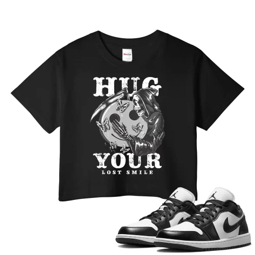 TeeVivo Crop Top Match Air Jordan 1 Low Panda Hug your lost smile – Air Jordan 1 Crop Top, AJ1 Crop Top
