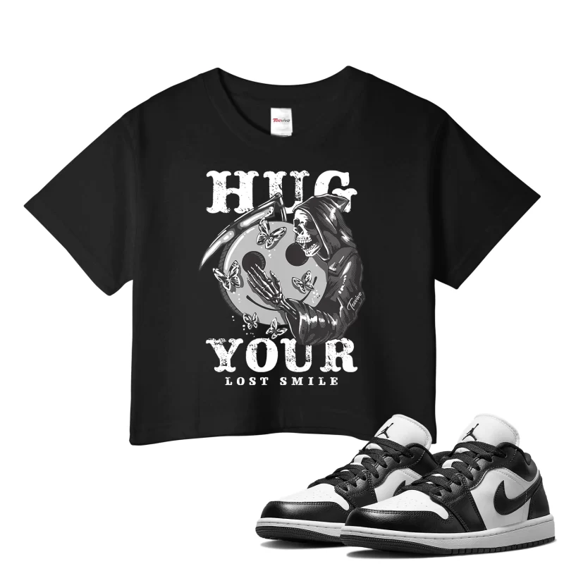 TeeVivo Crop Top Match Air Jordan 1 Low Panda Hug your lost smile – Air Jordan 1 Crop Top, AJ1 Crop Top