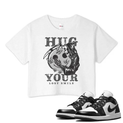 TeeVivo Crop Top Match Air Jordan 1 Low Panda Hug your lost smile – Air Jordan 1 Crop Top, AJ1 Crop Top
