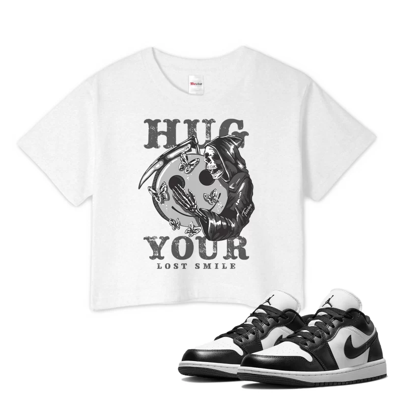 TeeVivo Crop Top Match Air Jordan 1 Low Panda Hug your lost smile – Air Jordan 1 Crop Top, AJ1 Crop Top