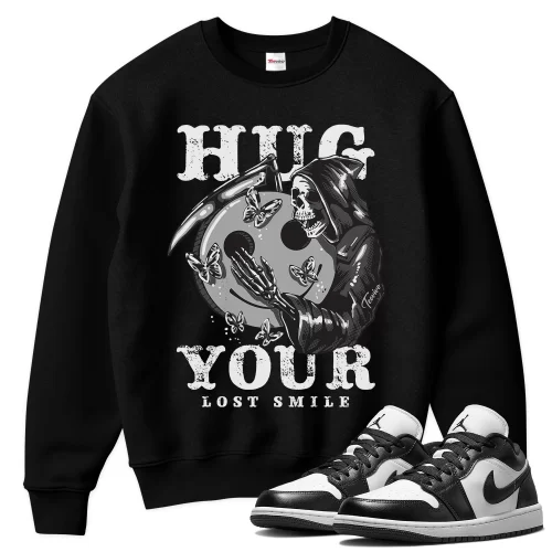 TeeVivo Sweatshirt Match Air Jordan 1 Low Panda Hug your lost smile – Air Jordan 1 Sweatshirt, AJ1 Sweatshirt