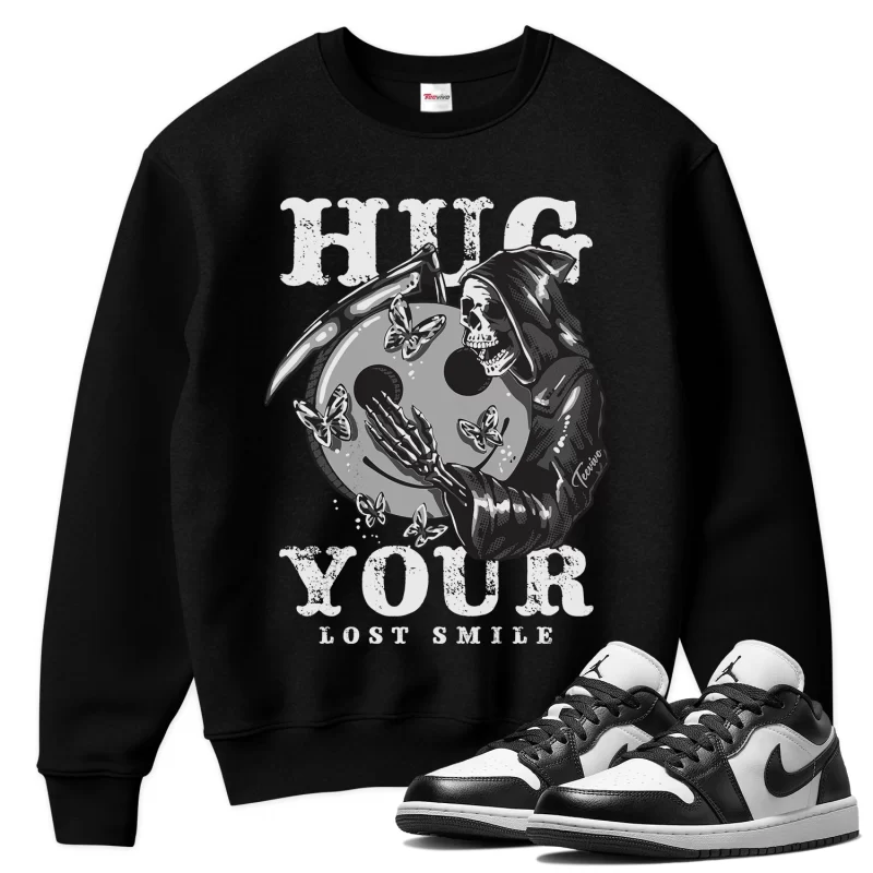 TeeVivo Sweatshirt Match Air Jordan 1 Low Panda Hug your lost smile – Air Jordan 1 Sweatshirt, AJ1 Sweatshirt