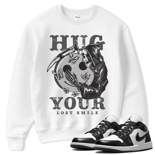 TeeVivo Sweatshirt Match Air Jordan 1 Low Panda Hug your lost smile – Air Jordan 1 Sweatshirt, AJ1 Sweatshirt
