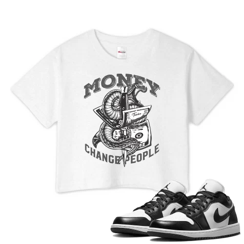 TeeVivo Crop Top Match Air Jordan 1 Low Panda Money change people – Air Jordan 1 Crop Top, AJ1 Crop Top