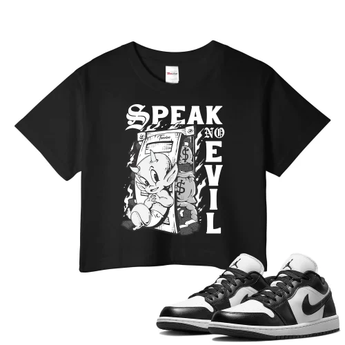 TeeVivo Crop Top Match Air Jordan 1 Low Panda Speak no evil – Air Jordan 1 Crop Top, AJ1 Crop Top