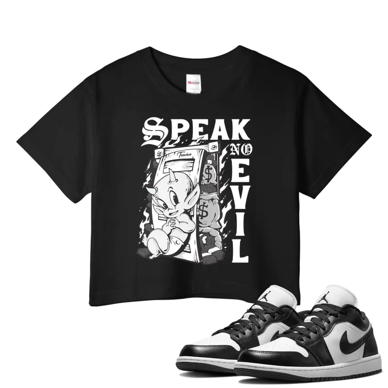 TeeVivo Crop Top Match Air Jordan 1 Low Panda Speak no evil – Air Jordan 1 Crop Top, AJ1 Crop Top